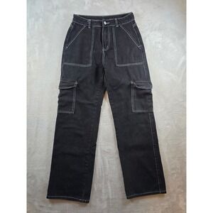 SHEIN Denim Cargo Pants Womens Size 4 Black Utility Skater Grunge Straight